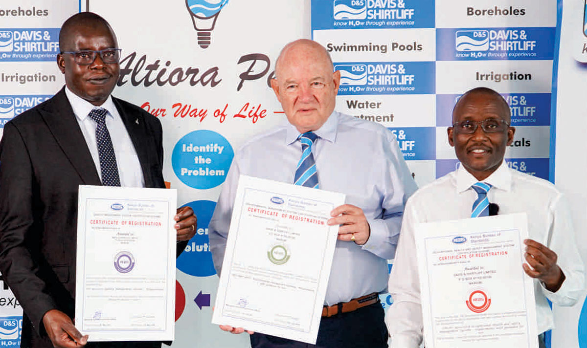 Davis & Shirtliff Receives IMS certification Davis & Shirtliff Led by Chairman Alec Davis and CEO George Mbugua recieved an IMS certificate from the Kenya Bureau of Standards