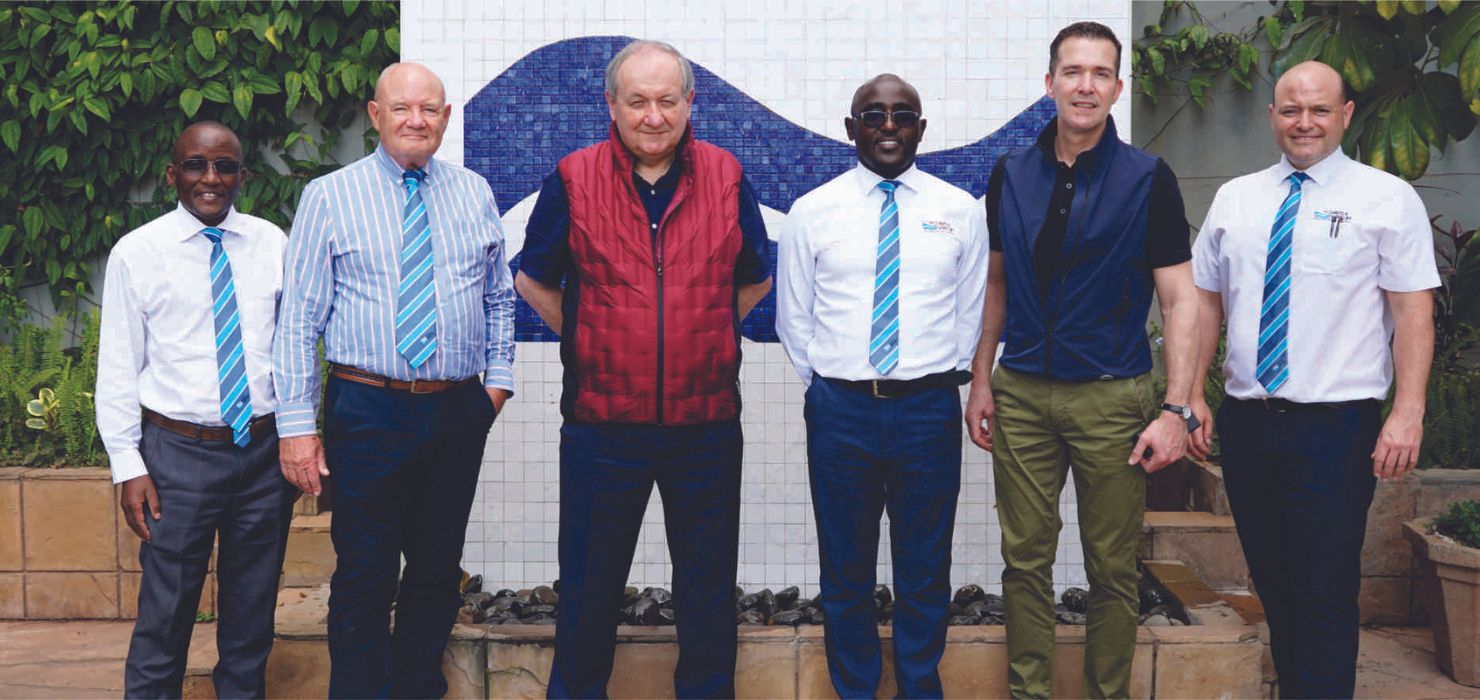 Mr Andrea Rovatti, President of Rovatti Pompe and Chairman Alec Davis are pictured at D&S Head Office with Group CEO George Mbugua, MD Edward Davis, Area Manager Stephane Blaszak and Product Manager Stephen Njoroge. Mr Andrea Rovatti, President of Rovatti Pompe and Chairman Alec Davis are pictured at D&S Head Ofce with Group CEO George Mbugua, MD Edward Davis, Area Manager Stephane Blaszak and Product Manager Stephen Njoroge.
